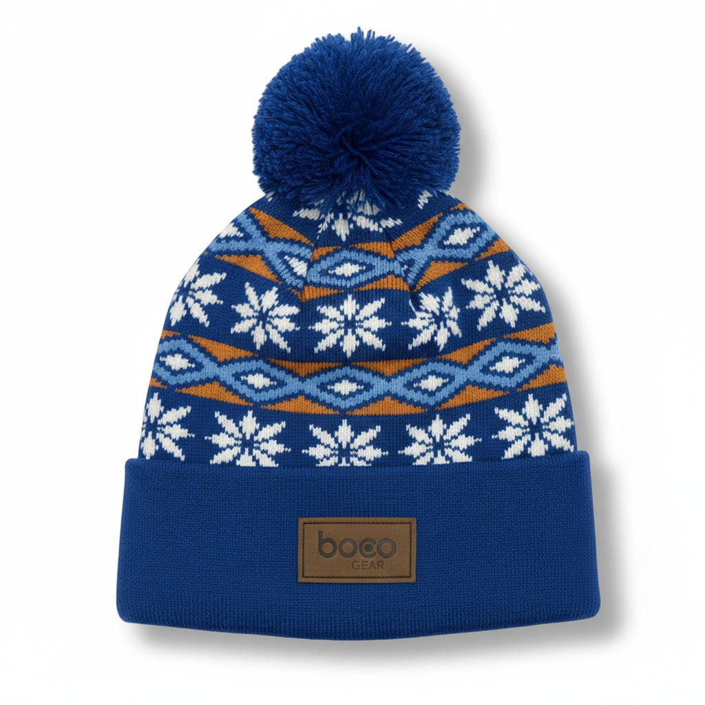 POM POM Beanie – Snowflake (Blue)