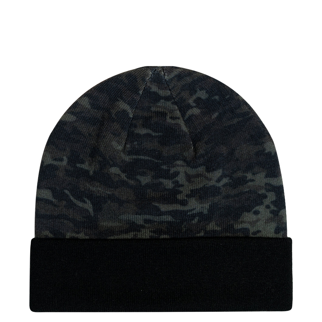 Digitally Printed Beanie – Black Camo